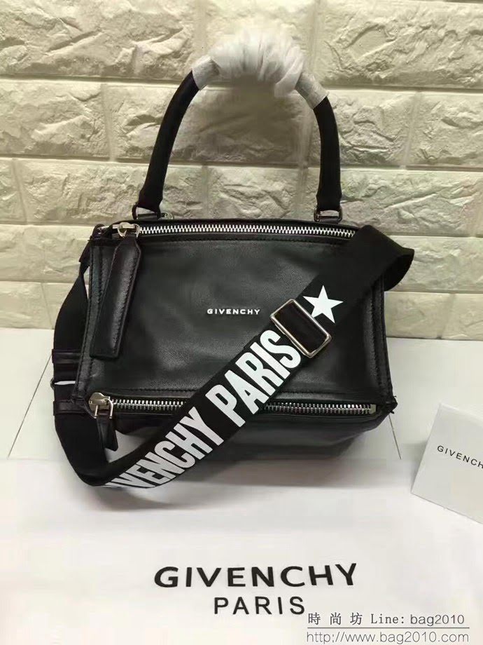 GlVENCHY紀梵希 最新白字Logo 白字肩帶 平紋胎牛 潘多拉 手提斜挎包  tsg1070